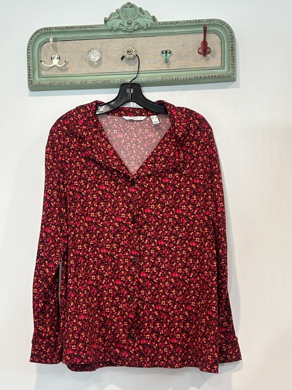 Isaac Mizrahi live Women's Red retro Floral Button-Front Blouse large women’s
